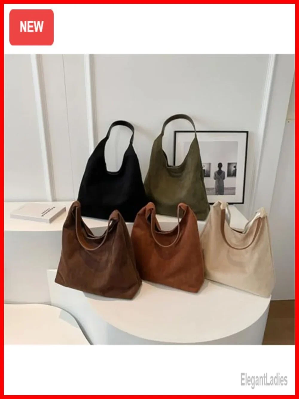 Faux Suede Slouchy Hobo Tote Bag for Women Large Capacity Work Bag